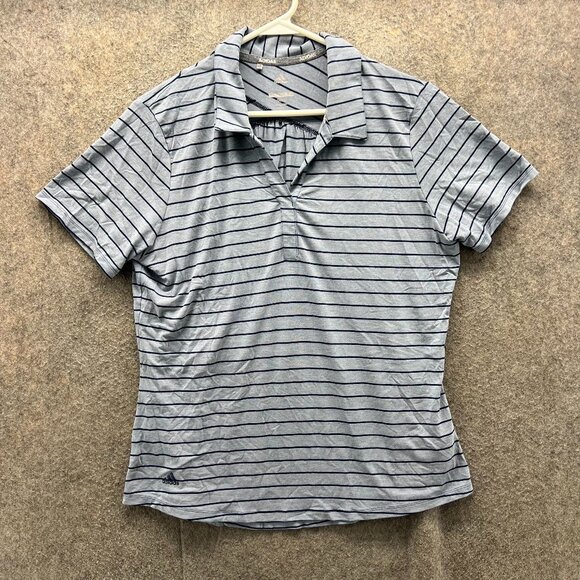 Adidas Polo Shirt Womens Large Stripes Polyester Tennis Golf Golfer 365 Grey - Picture 1 of 12